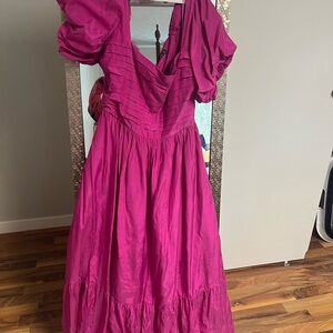 Abercrombie & Fitch Pink Ruffled Gown with Puff Sleeves